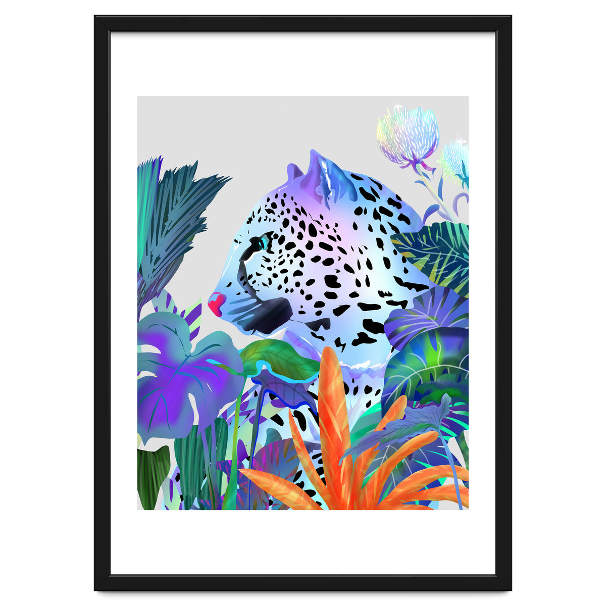Holographic Leopard, Tropical Jungle Eclectic Nature, Colorful Botanical Wildlife, Boho Contemporary Animals, Tiger Cheetah Cat Maximalism