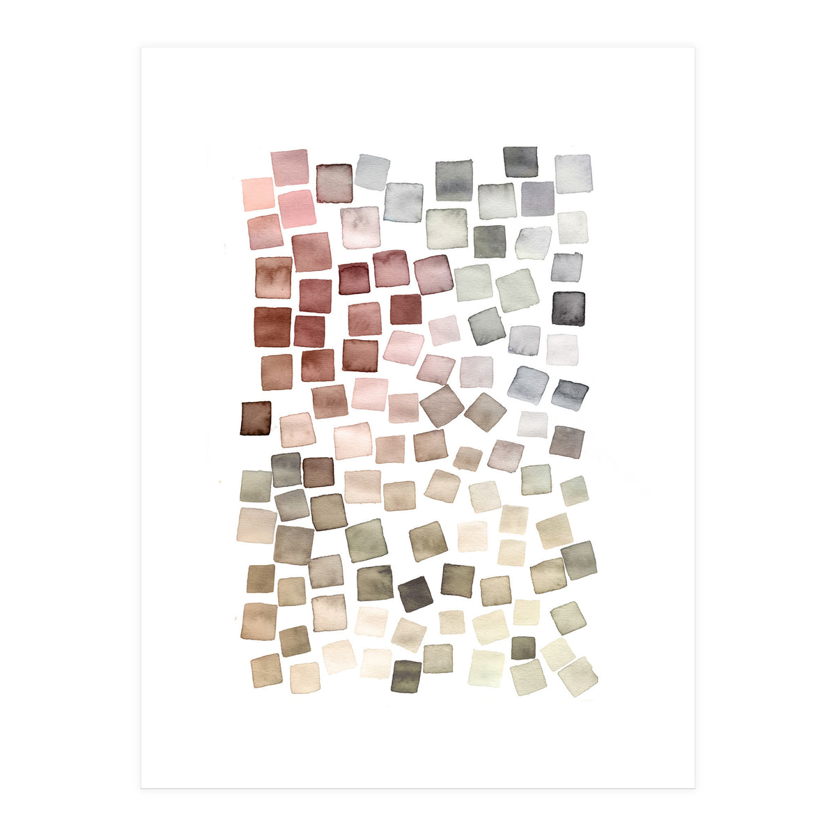 Watercolor Geometric Square Shapes Red (Print Only)