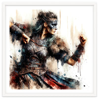 Viking Warrior Woman Watercolor Portrait