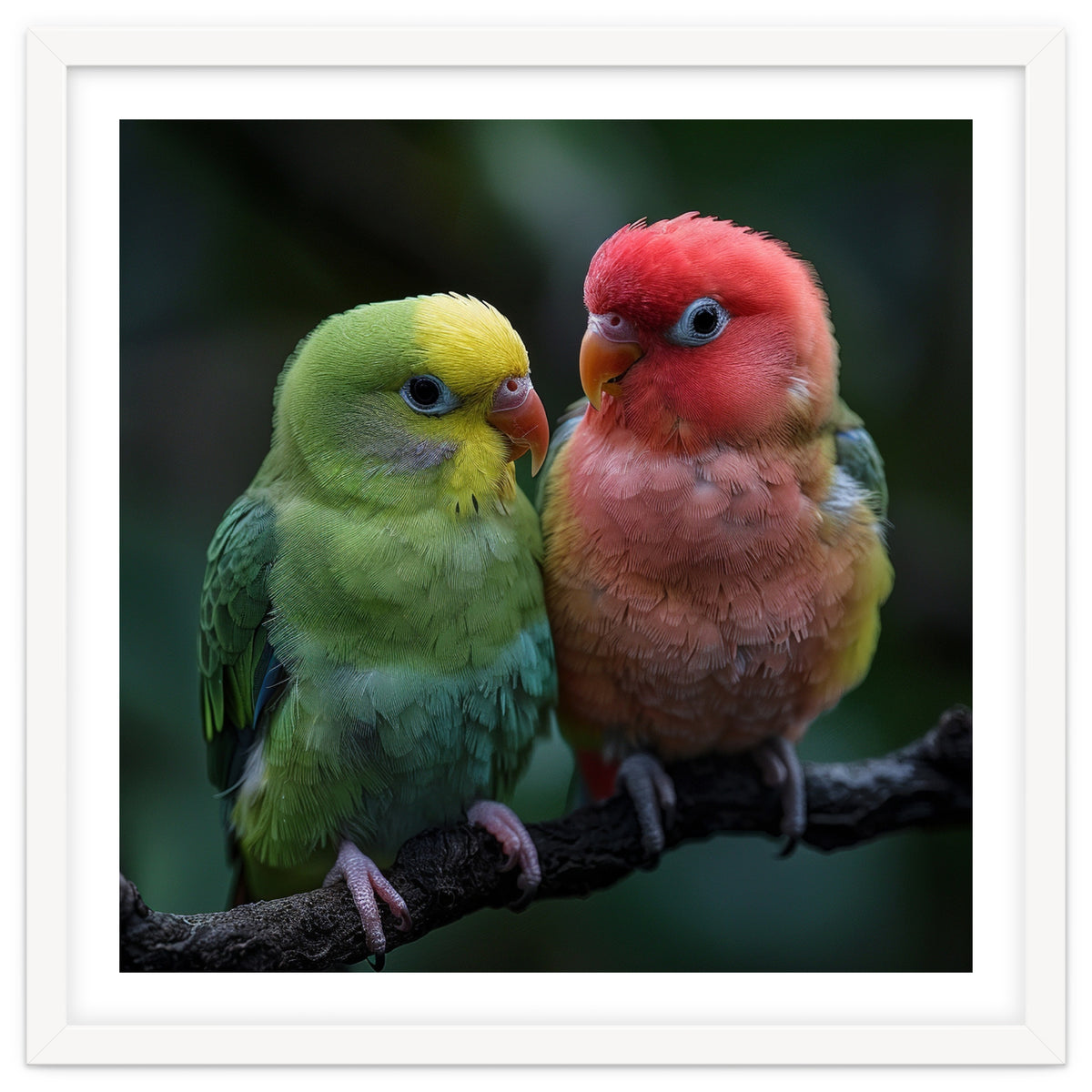 Two Lovebirds Sitting Together On A Branch