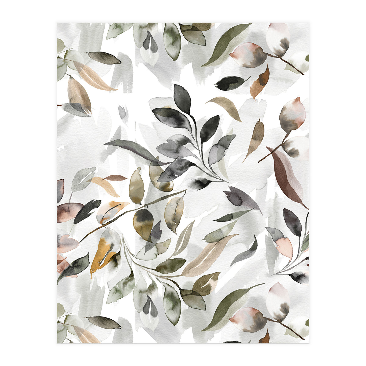 Watercolor Leaves Neutral Gray (Print Only)