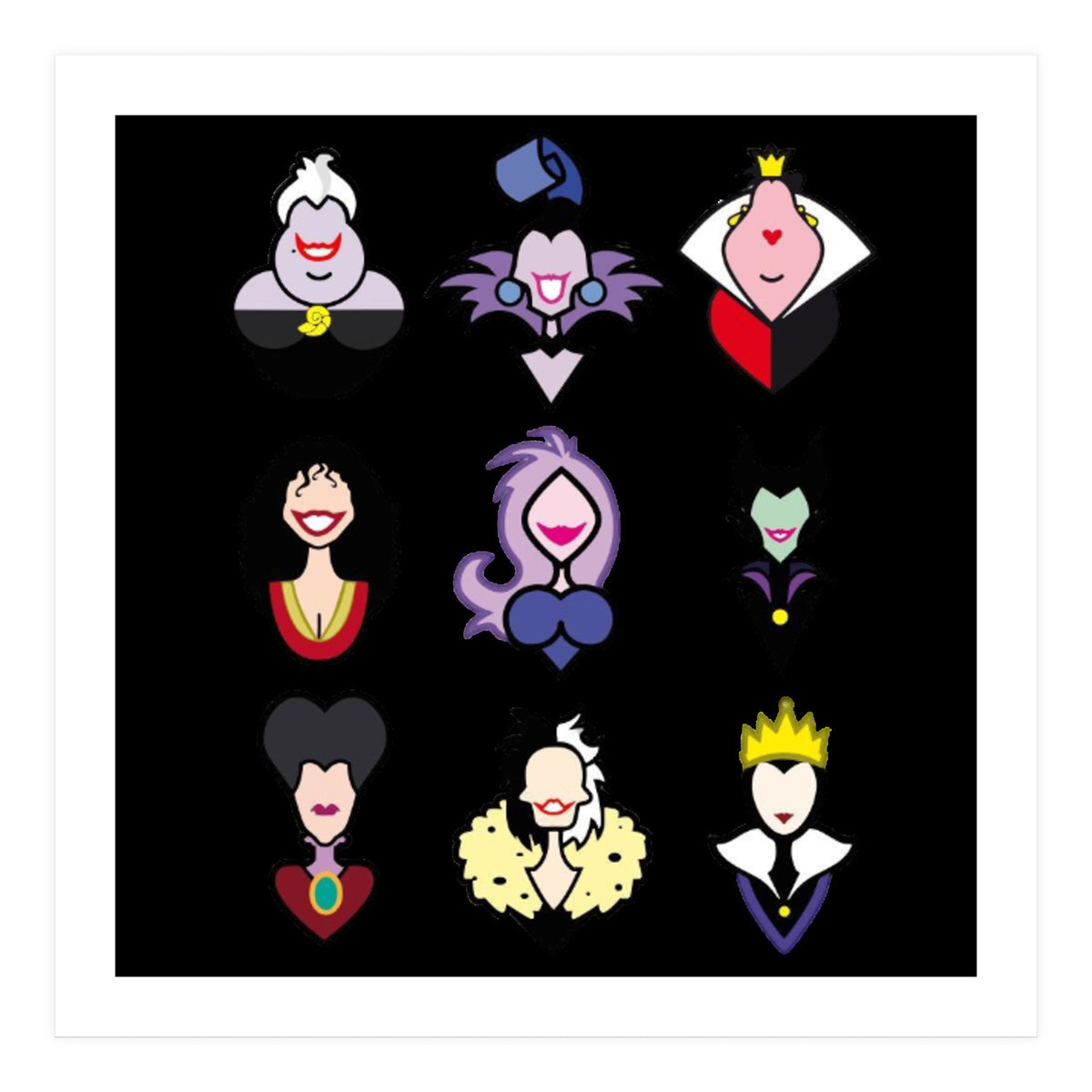 Disney Villains Cartoon Minimalist Faces (Print Only)