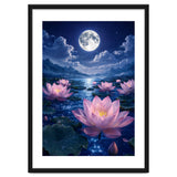 Moonlit Lotus Pond: Serene Nighttime Floral Landscape thumbnail