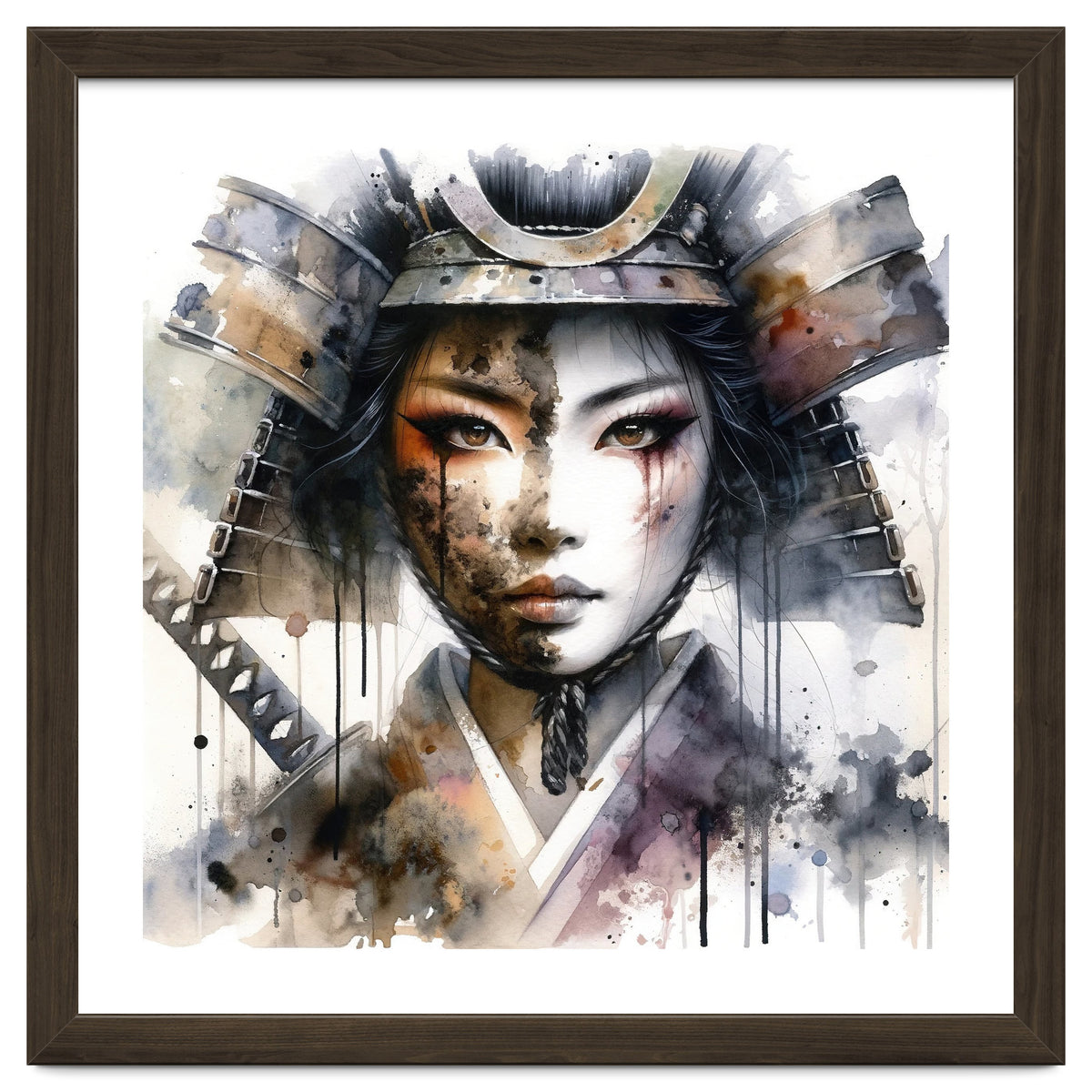 Ink Veil Asian Warrior Woman Portrait