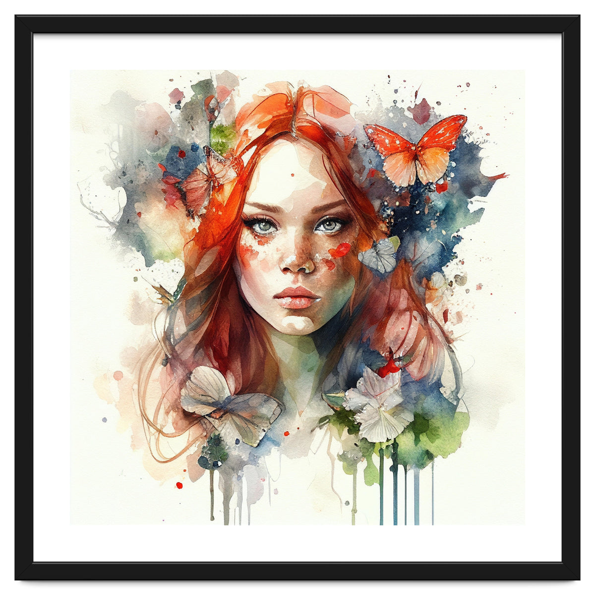 Watercolor Floral Red Hair Woman #7