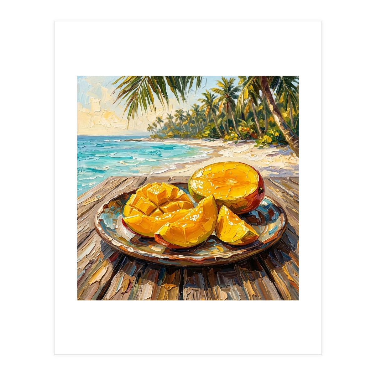 Tropical Mango Beach Oil Painting  (Print Only)