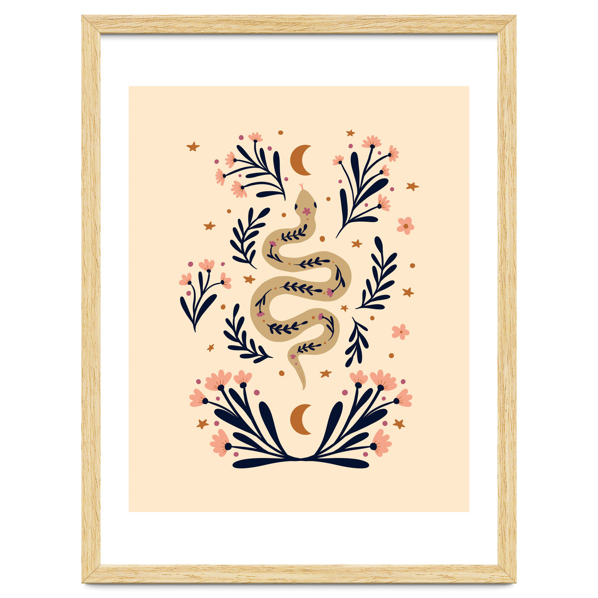Snake And Flowers Beige And Indigo