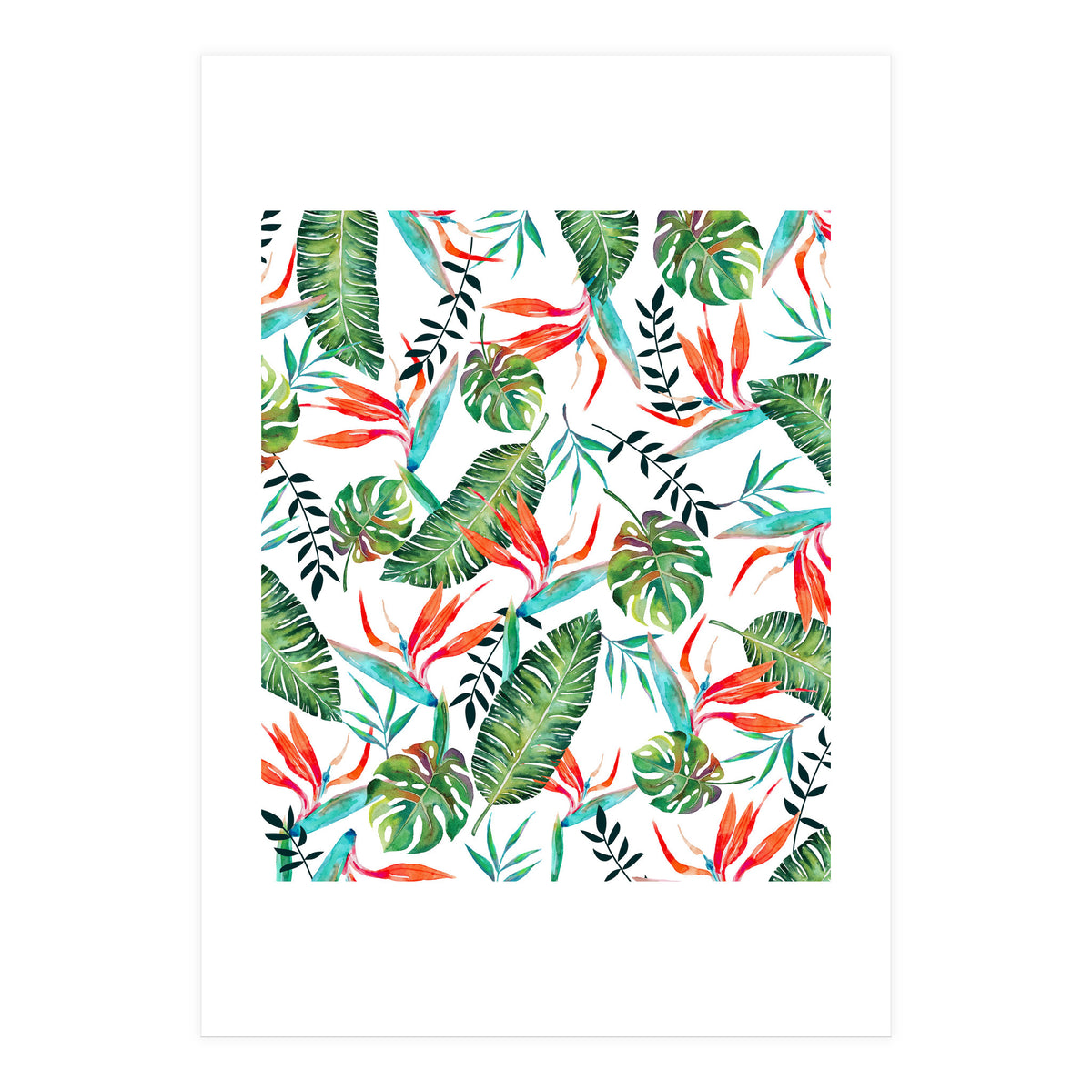 A New Paradise #Bird of paradise painted tropical art & pattern (Print Only)