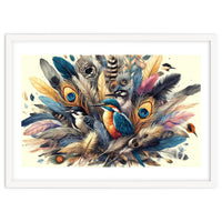 Kingfisher And Songbirds In Peacock Feathers