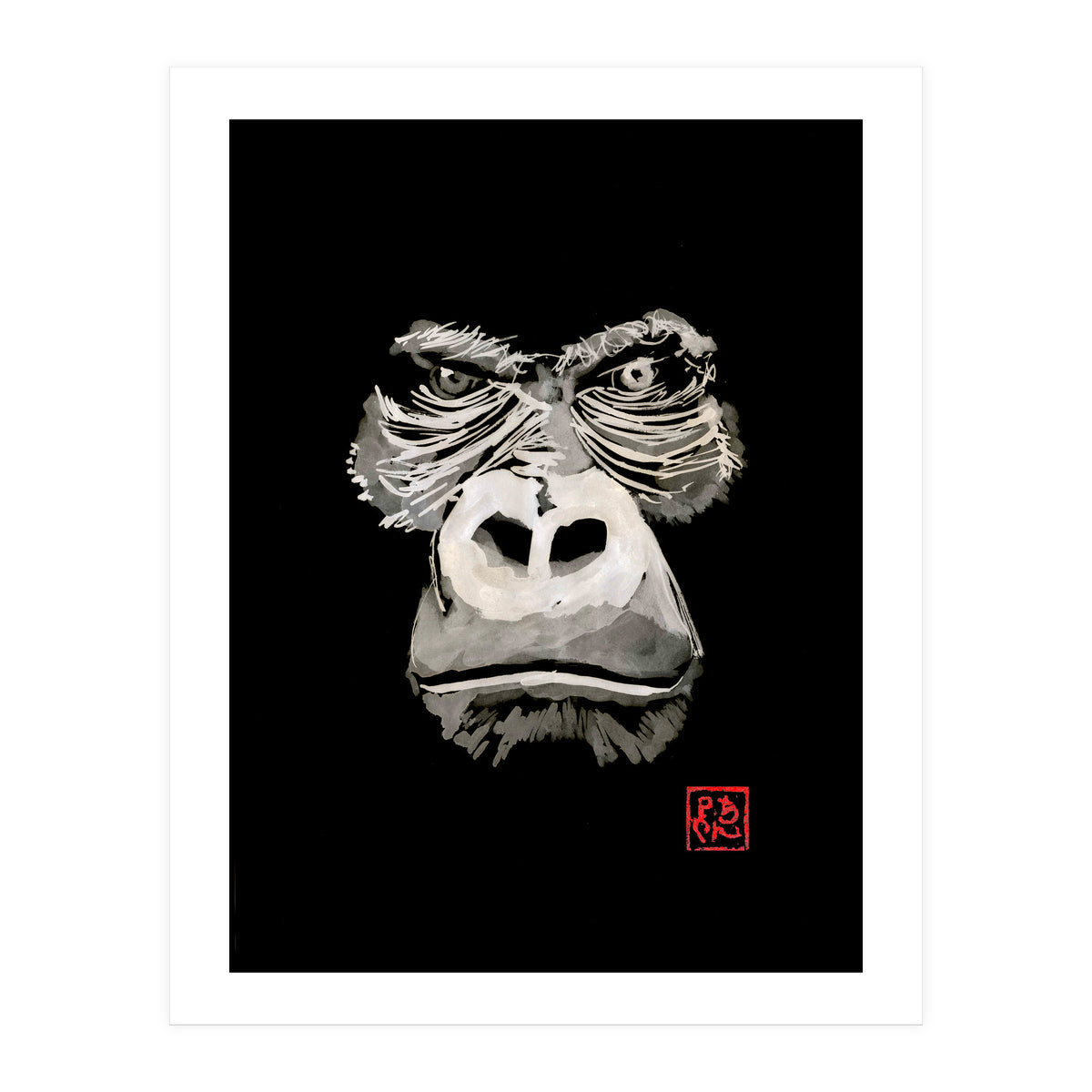 Angry Gorilla White In Black (Print Only)