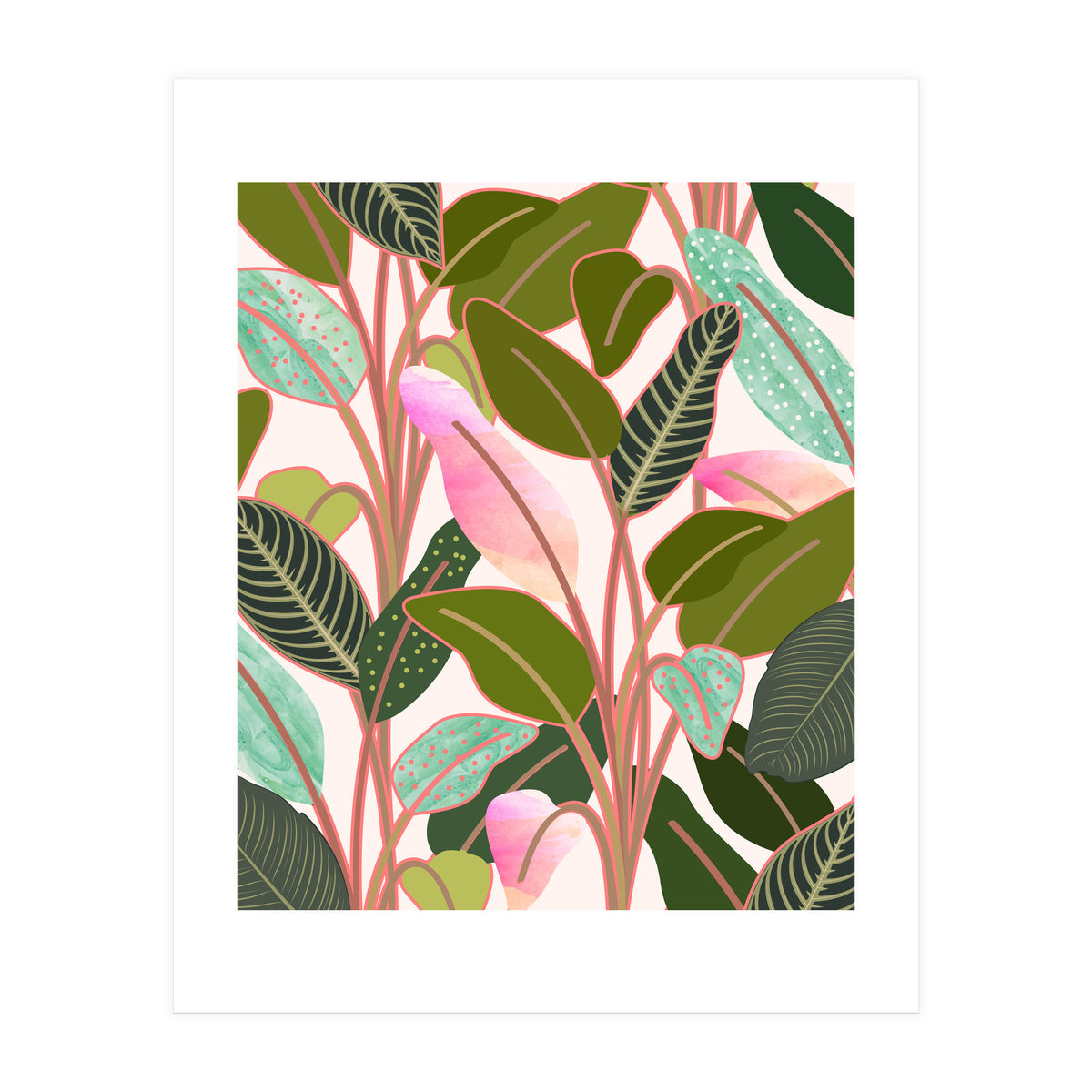Color Paradise, Tropical Colorful Modern Bohemian Illustration, Eclectic Botanical Plant (Print Only)