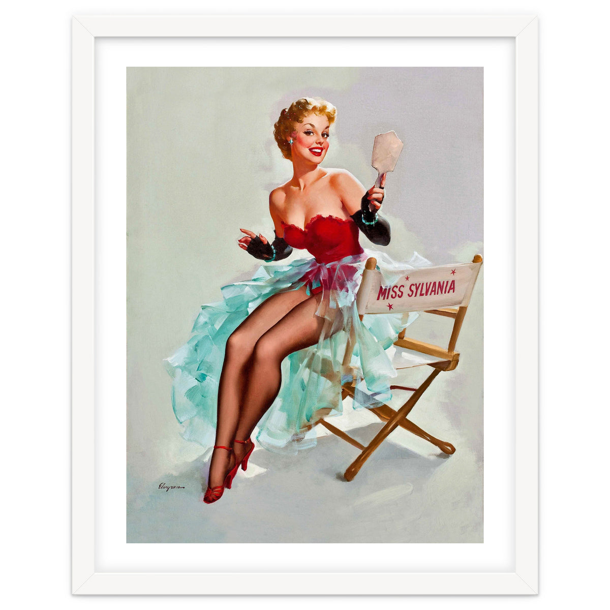 Sexy Pinup Actress Posing With a Mirror