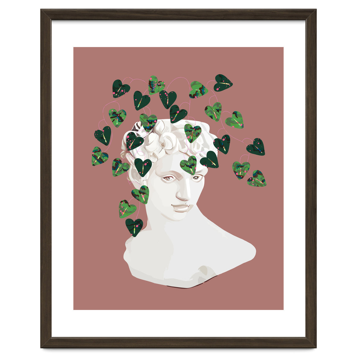Roman Planter, Plant Pot, Botanical Nature Victorian Statue Face, Eclectic Bohemian Plant Lady Illustration
