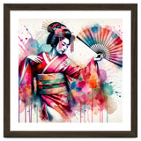Vibrant Geisha With Rainbow Hand Fan thumbnail