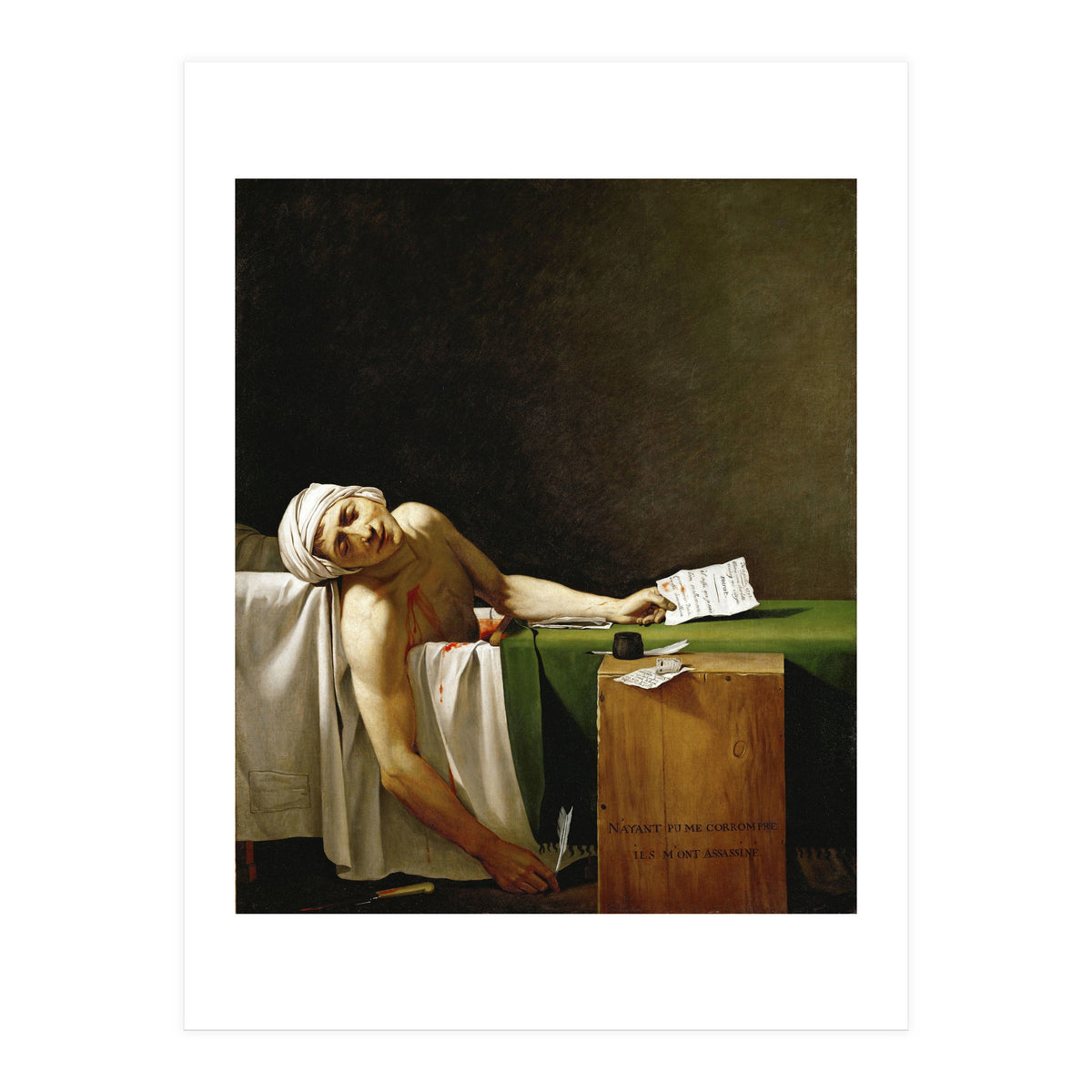 Jean Paul Marat, dead in his bathtub, assassinated by Charlotte Corday in 1793. JACQUES LOUIS DAVID. (Print Only)