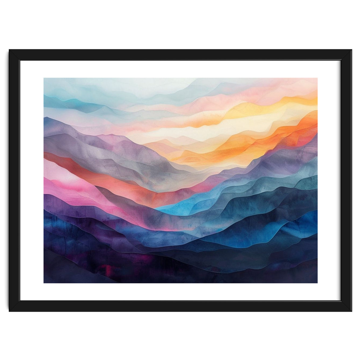 Vibrant Abstract Watercolor Mountain Landscape