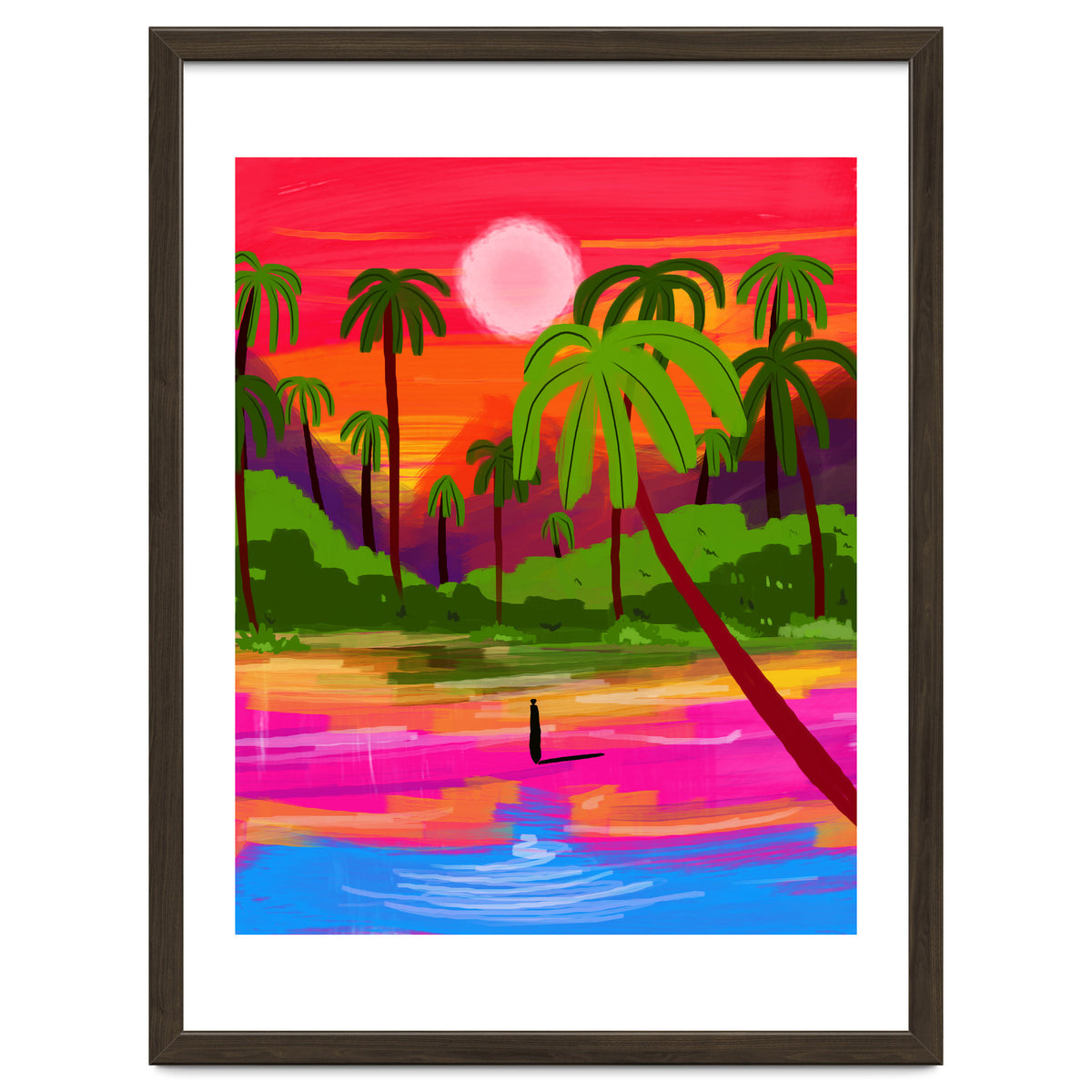 My Shadow & I, Sunset Painting Lake Beach Seashore, Tropical Nature Landscape Colorful Bohemian Traditional, Travel Concept Companion