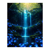 Ethereal Blue Waterfall: Magical Forest Oasis (Print Only) thumbnail