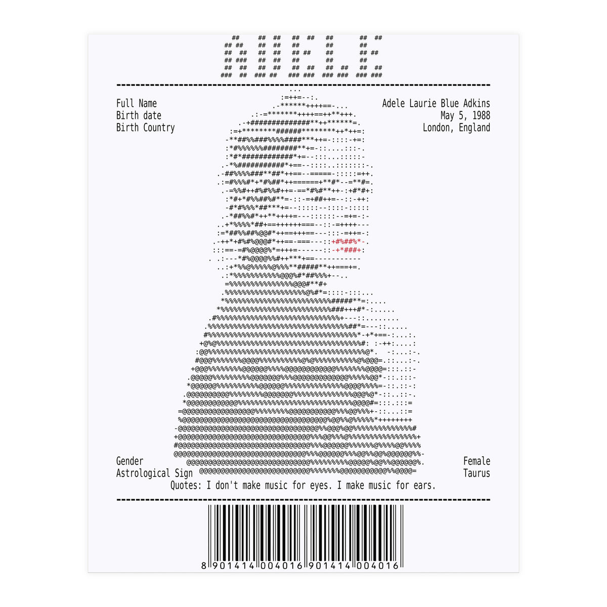 Receipt Art Adele (Print Only)