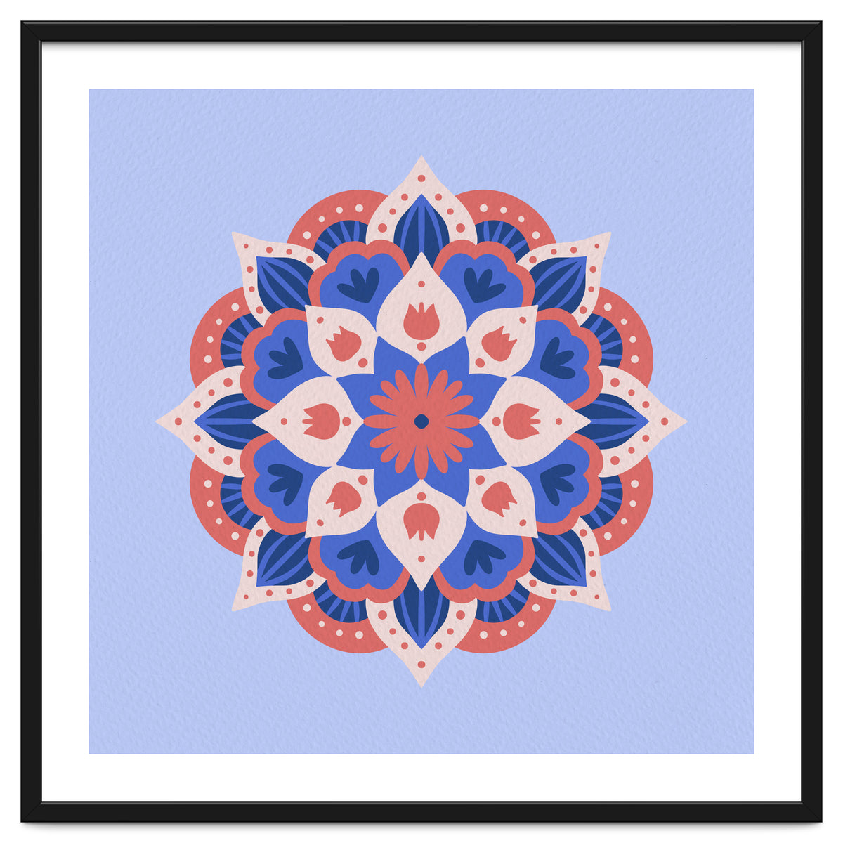Mandala flower - blue and coral