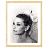 Audrey Hepburn with Veil, Classic Hollywood Glamour Photography, Black and White Icon Portrait thumbnail