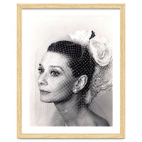 Audrey Hepburn with Veil, Classic Hollywood Glamour Photography, Black and White Icon Portrait