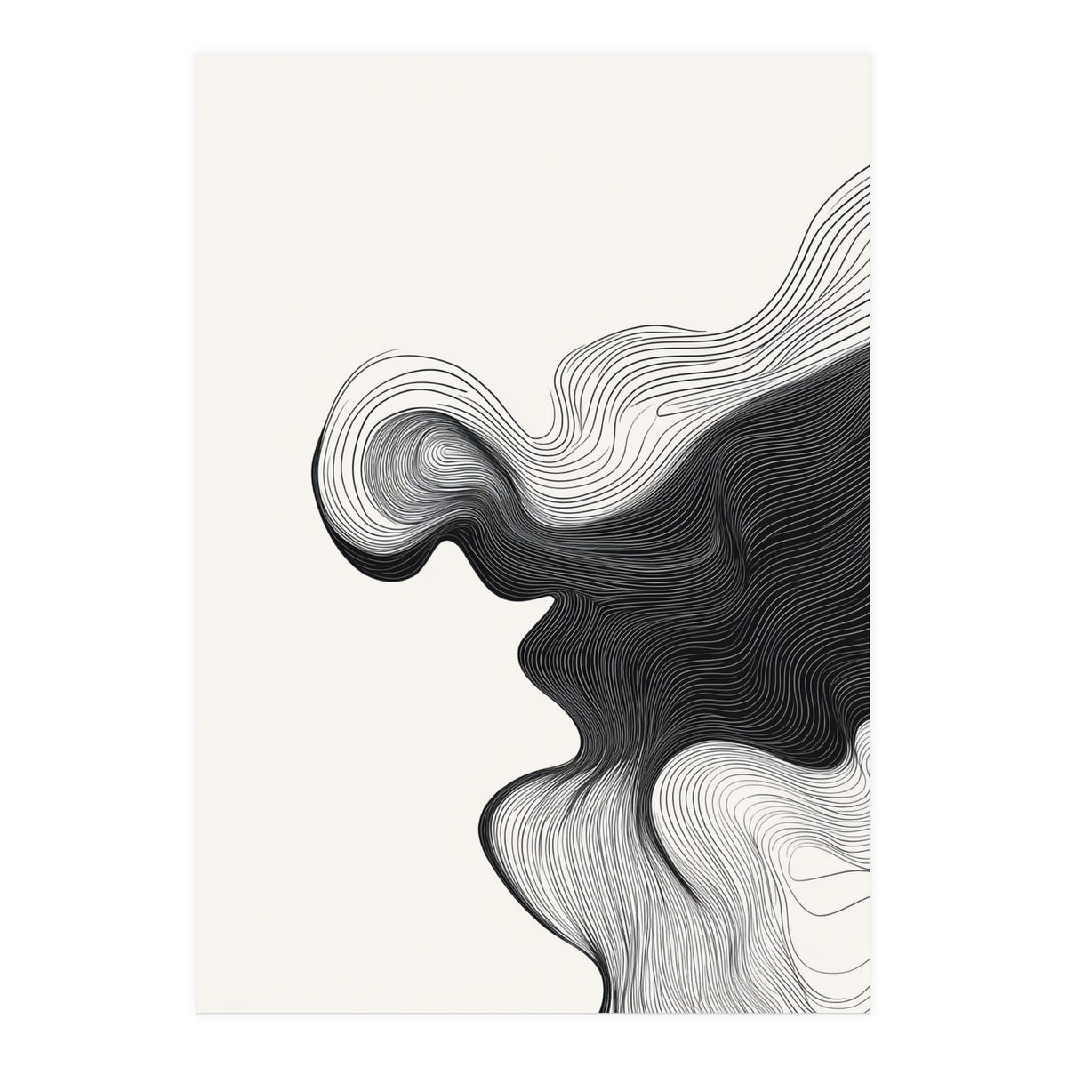 Abstract Black And White Wavy Lines Flowing Organic Shape (Print Only)