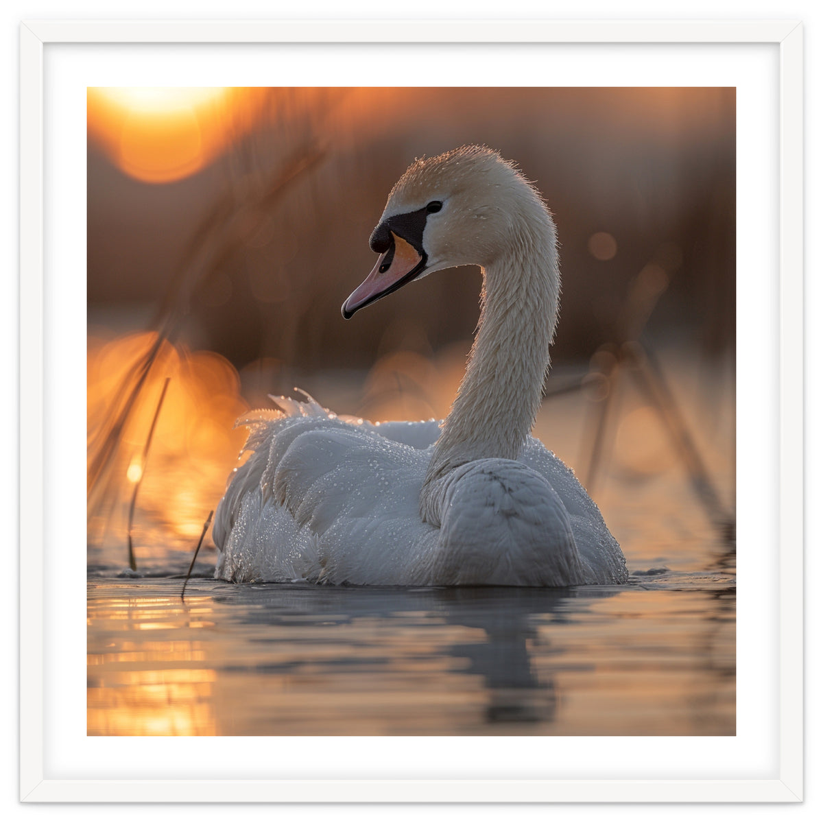 Majestic Swan Swimming At Sunrise Serene Water