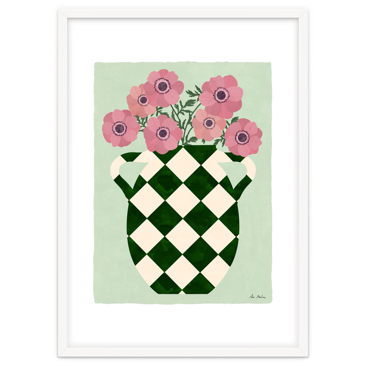 Checkered vase with anemones