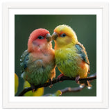 Two Lovebirds Perched On A Branch In Rain thumbnail