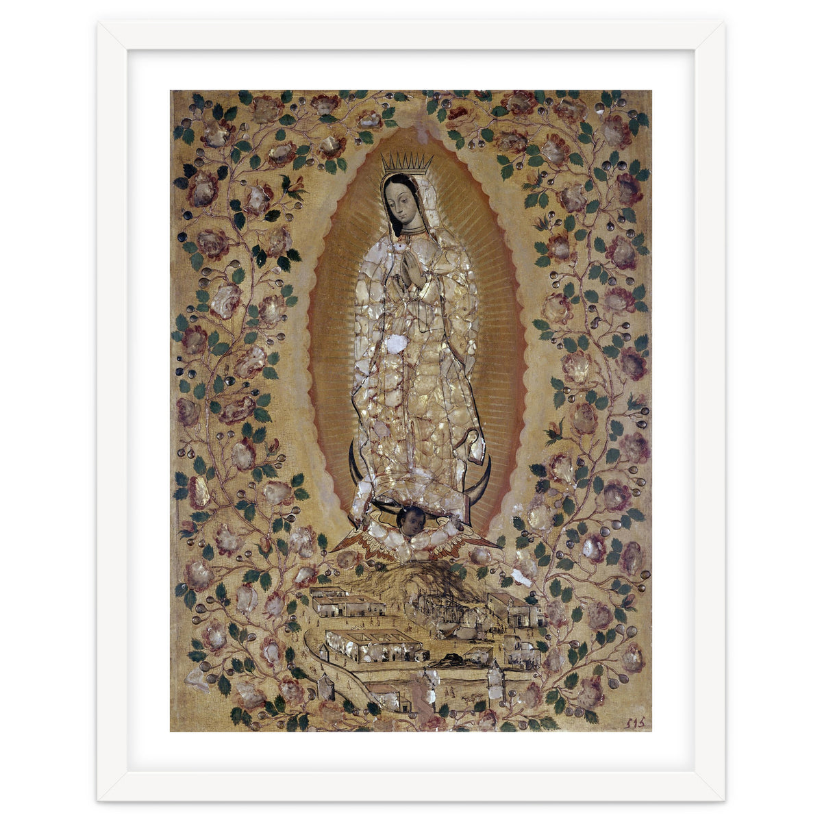 VIRGIN DE GUADALUPE - 1697 - ENCONCHADO PAINTING. JUAN y MIGUEL GONZALEZ PINTORES siglo XVII.