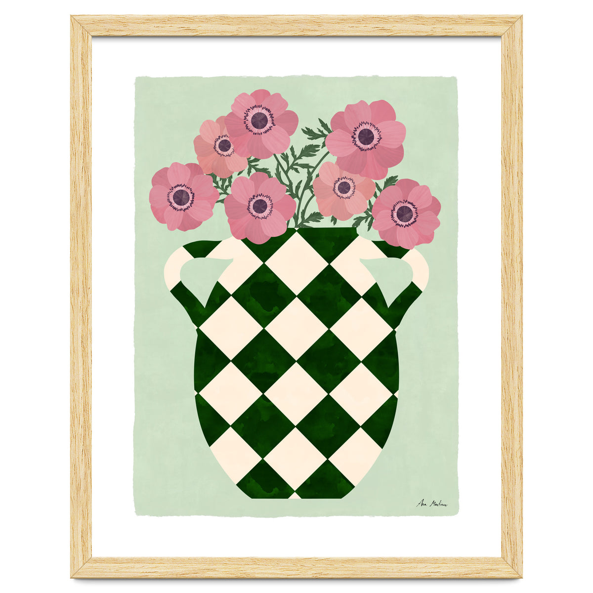 Checkered vase with anemones