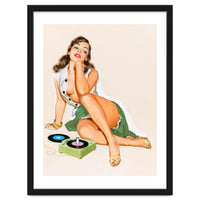 Sexy Pinup Woman Posing With Record Player