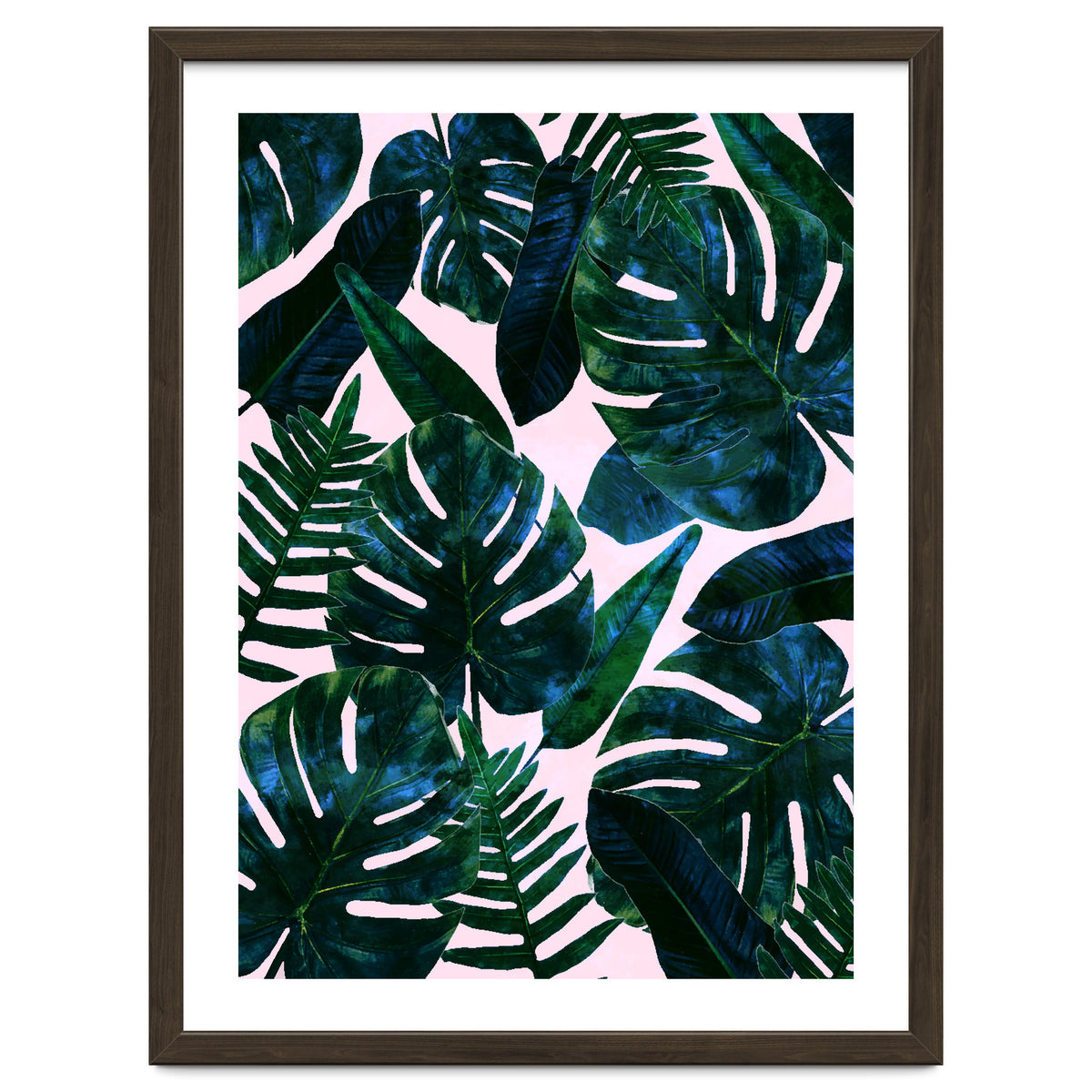 Tropical Nature Monstera Watercolor Painting, Botanical Jungle Dark Palm Illustration