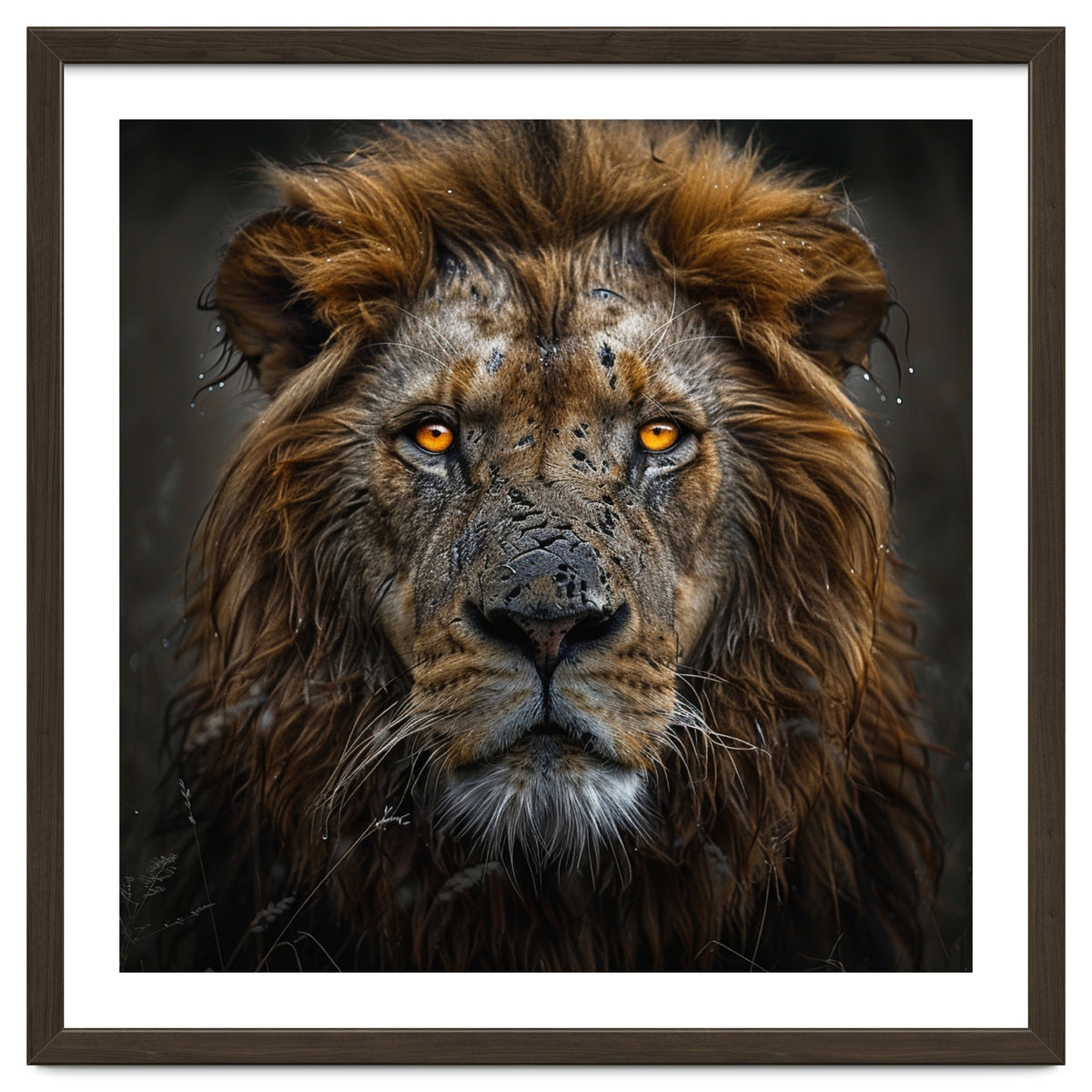 Majestic Lion With Glowing Eyes Close Up Portrait