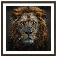 Majestic Lion With Glowing Eyes Close Up Portrait