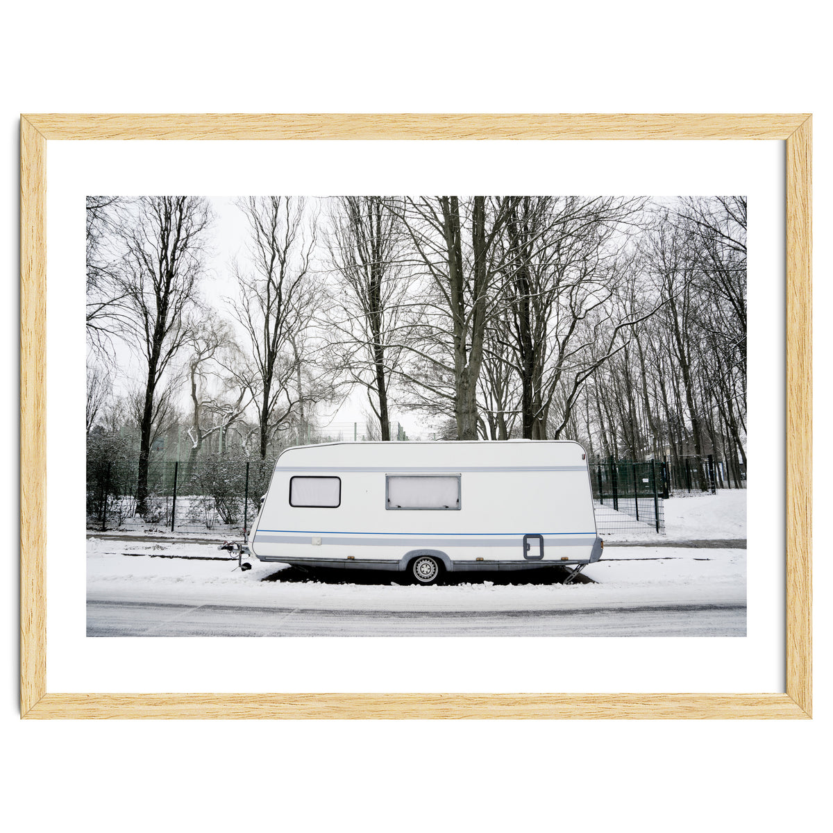 Travel Trailer in the snow road