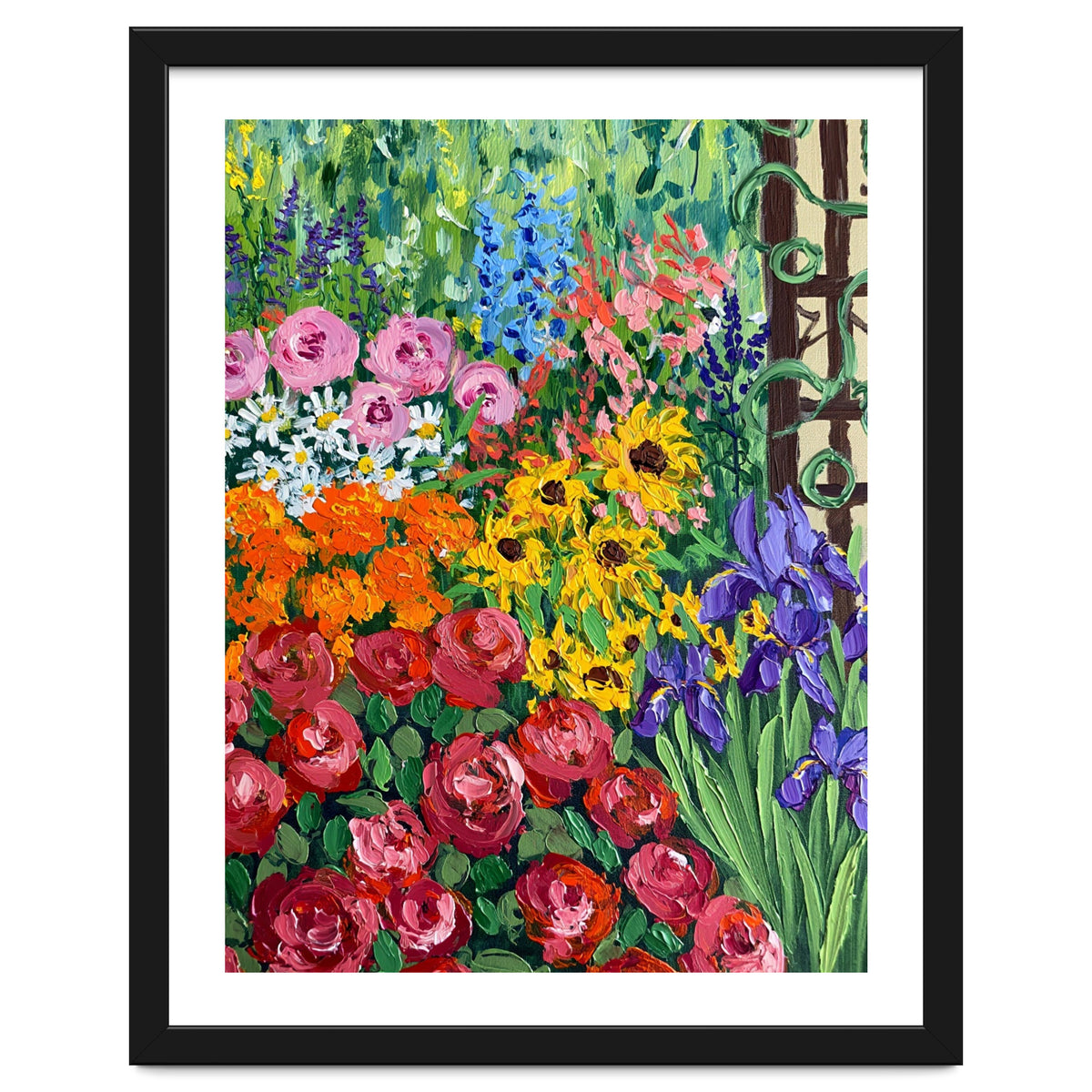 Vibrant Summer Cottage Garden Oil Painting