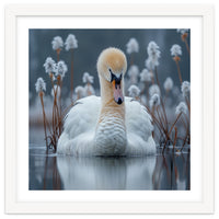 Swan Floating Serene On Calm Water