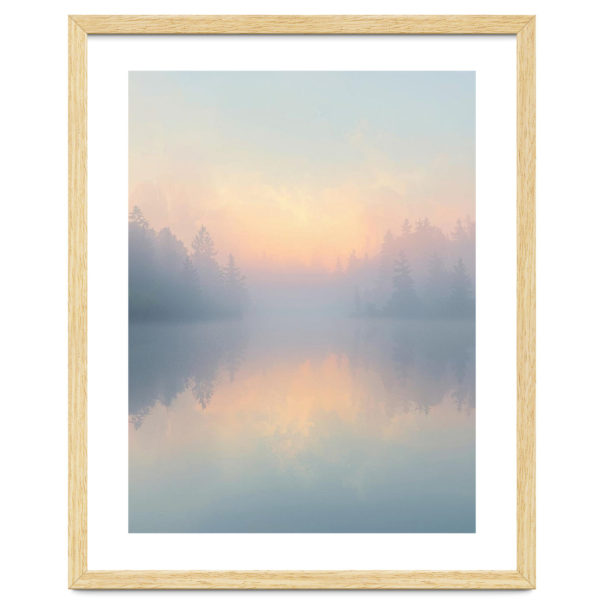 Misty Sunrise Over Pine Forest Lake