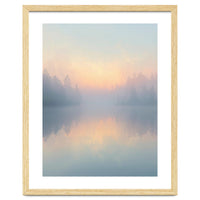 Misty Sunrise Over Pine Forest Lake