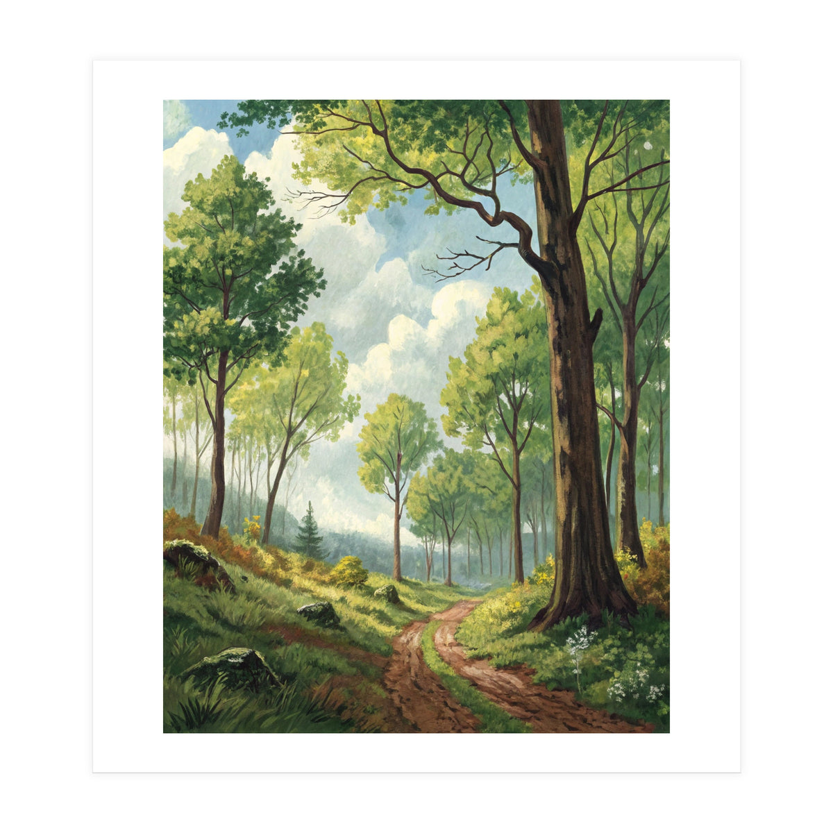 Vibrant Summer Forest Landscape Painting (Print Only)
