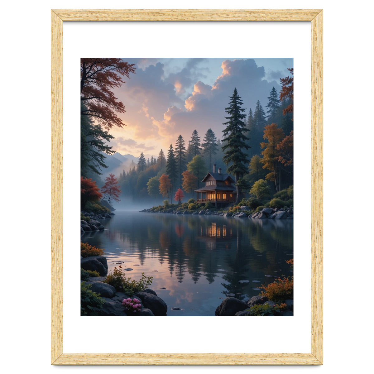 Serene Lakeside Retreat in Autumn Forest