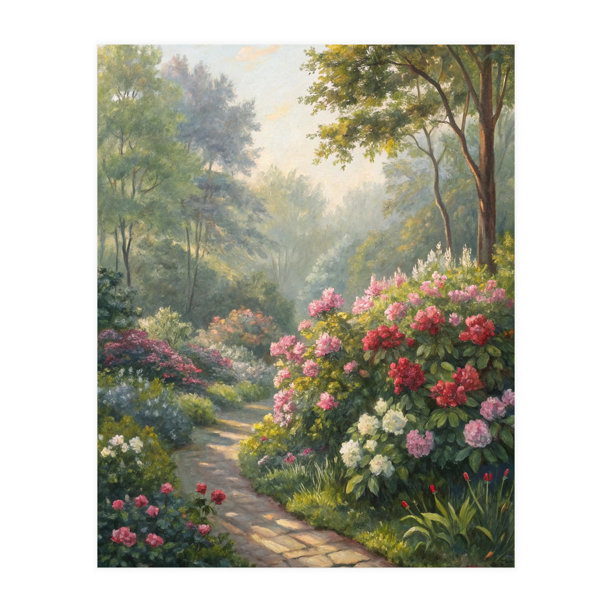 Sunlit Spring Garden Path Oil Painting (Print Only)