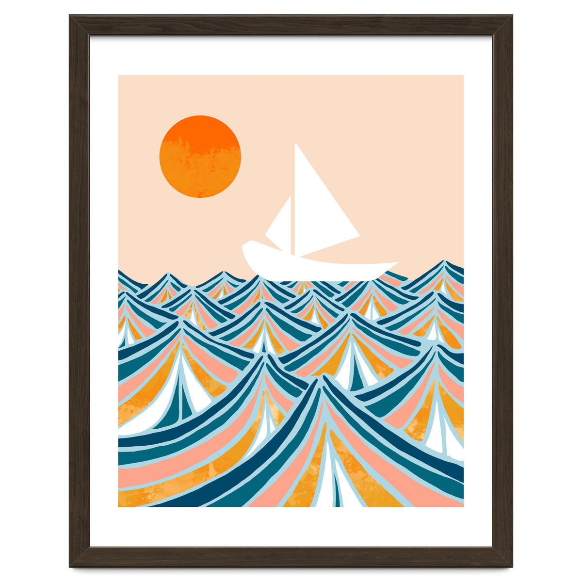 Set Sail, Ocean Boat Sailing Travel, Sea Cruise Summer Waves, Graphic Design Bohemian Modern Eclectic