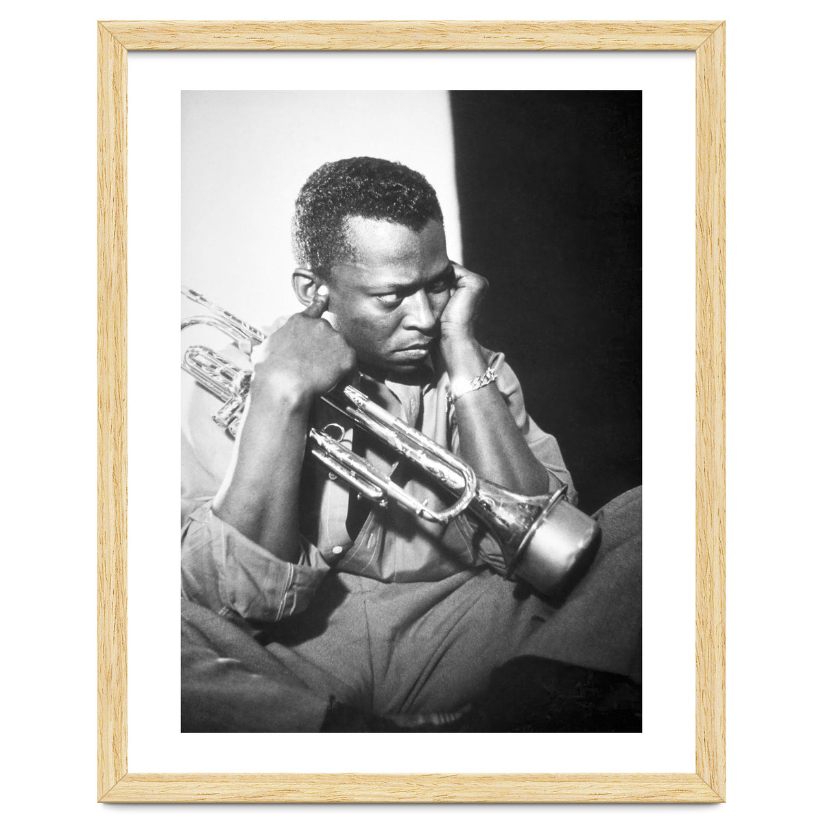 Jazz trumpeter Miles Davis early in his career playing in New York City, circa 1955.