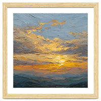 Atmospheric Golden Sunset Impasto Oil Painting Featuring Textured Clouds