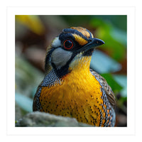 Close-up of a Yellow Bird featuring a Striking Red eye (Print Only)