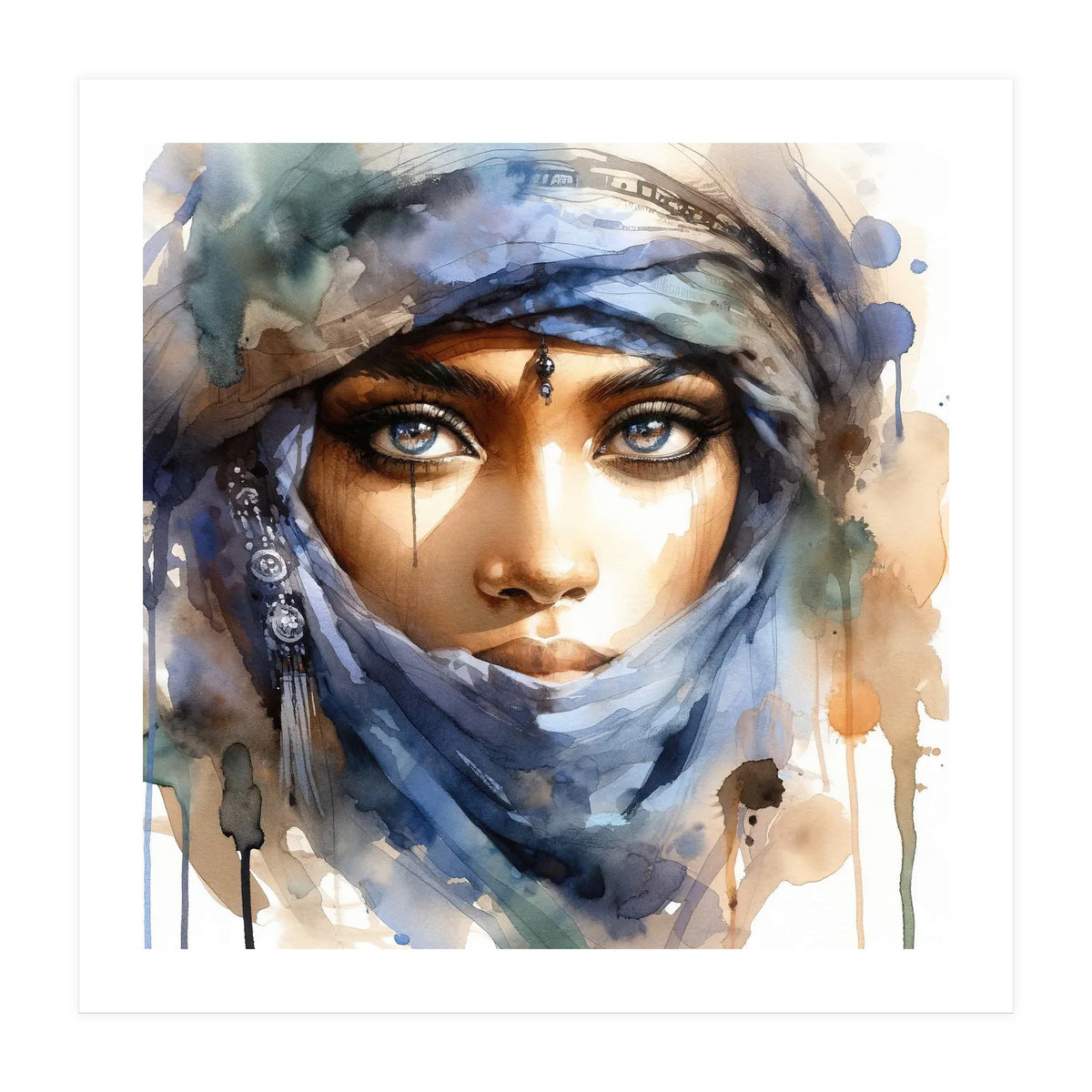 Blue Veil Tuareg Woman Portrait (Print Only)