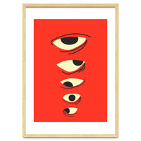 Abstract Eyes on Red Background